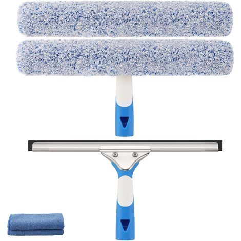 Raclette à Vitre Professionnelle(35cm), Lave Vitre avec Raclette Silicone & Brosse Microfibre, Nettoyeur Vitre, Kit de Nettoyage de Vitres pour Salle de Bain, Douche, Voiture, Miroir, Fenêtre (1/5)