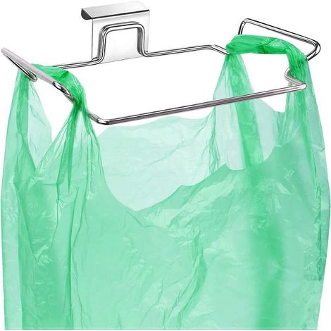 Lot de 2 grands supports de sacs poubelle en acier inoxydable pour portes et placards de cuisine, support de sac sous évier, porte-sac poubelle, poubelle de cuisine. (1/5)