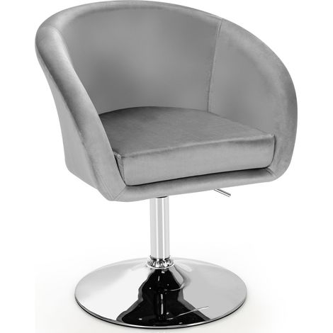 Tabouret coiffeuse gris en velours avec hauteur réglable, pivot à 360 , dossier arrondi et base métal pour chambre et salon (1/5)