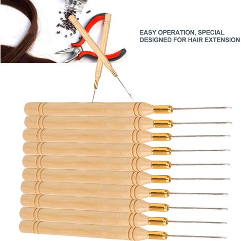 Häkelnadeln aus Holz für Haarverlängerungen und Perücken, professionelles Haarstyling-Set (1/5)