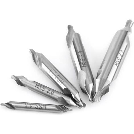 Foret à Centrer, Acier Haute Vitesse 5Pcs 1.5 / 2 / 2.5 / 3 / 4Mm Outil De Foret De Taillage à Angle De 60 Degrés -CWU (1/4)