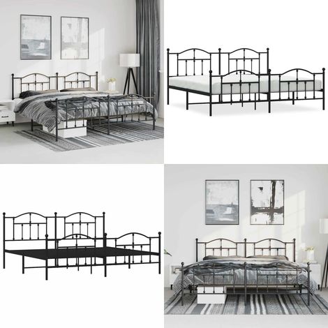 Bettgestell mit Kopf- und Fußteil Metall Schwarz 193x203 cm - Bettrahmen - Doppelbett - Metallbett - Schwarzes Bett - Boxspringbettfassung - Home & Living (1/5)