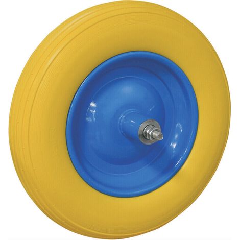 RUOTA PIENA POLIURETANICA PER CARRIOLA FORO 135MM PERNO LUNGO CUSCINETTO 36 CM 068