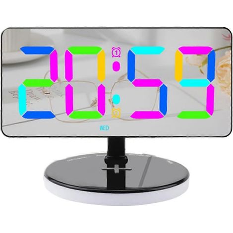 Réveil numérique avec chargement sans fil, horloge LED miroir, convient à la décoration de la chambre, de la maison, de la chambre et du bureau, noir. (1/5)