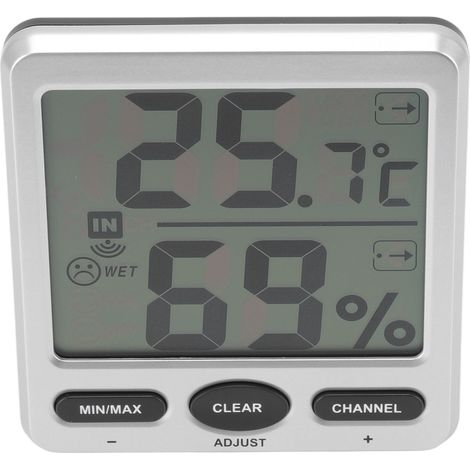 Thermomètre d'ambiance avec grand écran, indicateur de niveau de confort, enregistrement sur 24 heures et capteur d'humidité haute précision pour intérieur et extérieur. (1/5)