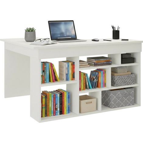 Dmora - Scrivania Angete, Scrittoio multiuso, Tavolo per ufficio porta PC, Piano di lavoro, 129x120h72 cm, Bianco, con imballo rinforzato, con imballo rinforzato