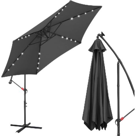 1 Parasol Solaire LED 350cm Aluminium Manivelle Inclinable Jardin Terrasse