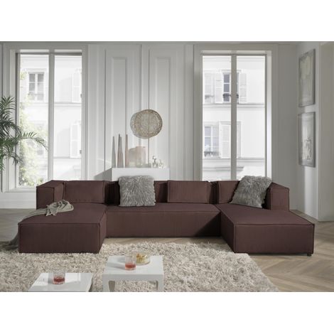Lisa Design – Canapé d'angle panoramique 7 places – Revêtement velours côtelé 100 % polyester – Dimensions L327xH64xP176 cm – Confort optimal avec 4 coussins décoratifs (1/5)