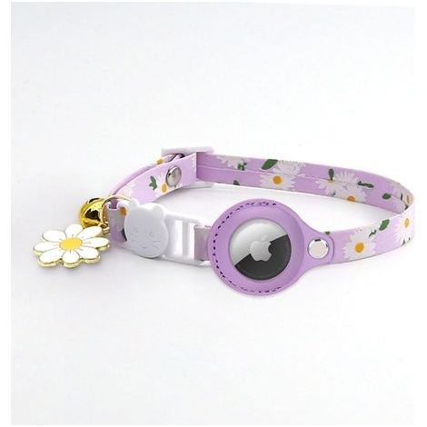Violet Collier Chat ,imprimé réglable Collier pour Chat avec Cloche, Coque de Protection en Silicone Compatible avec Apple Airtag, Boucle de Sécurité Breakaway pour Chatons