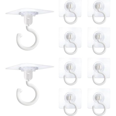 10pcs Crochet non perforé, crochet adhésif mural, pivotant à 360 °, peut être utilisé pour suspendre rideau de douche, sac, petite plante, blanc (1/5)