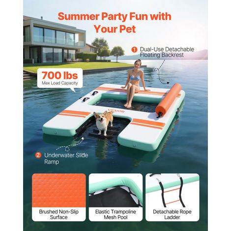 Quai Flottant Gonflable 2,44x1,83 m Plateforme de Quai Gonflable pour Piscine Plage Mer Moments Détente Famille Amis, avec Sac Tran… (1/5)