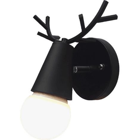 Lampada da Parete Moderno Creativo in Legno di Cervo Ferro Applique da Parete per Camera da Letto Salotto Camera dei Bambini Corridoio E27 - Nero (1/4)