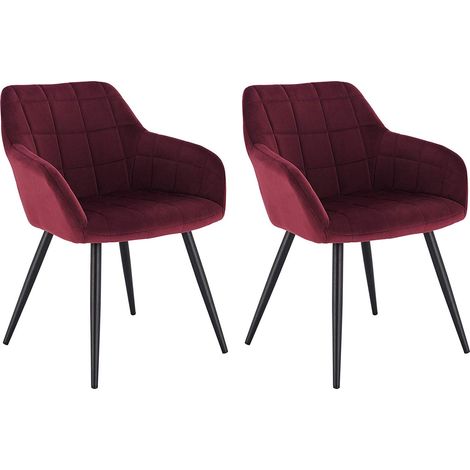 Woltu – Lot de 2 chaises de salle à manger en velours bordeaux – Accoudoirs ergonomiques – Pieds en métal – Hauteur 81cm – Charge max 120kg (1/4)