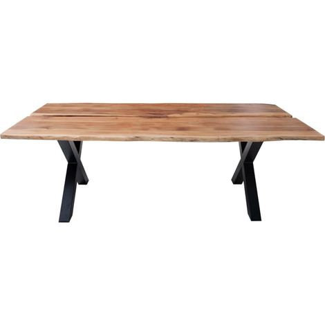 Esstisch ORKAN – Massives lackiertes Akazienholz und schwarzes Metall – 200 cm – Industriestil (1/5)