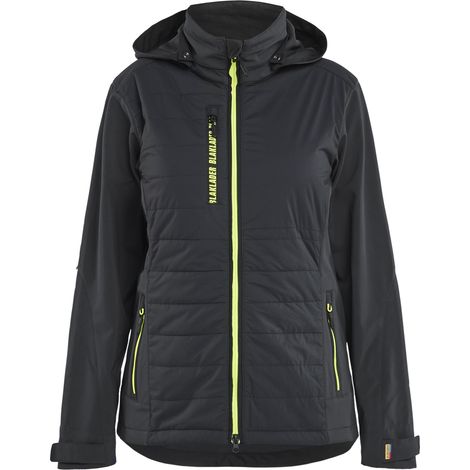 Veste de travail hybride à capuche amovible femme feMyanMare 4733 Noir/Jaune fluo L