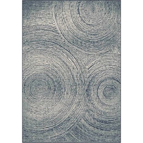 Tapis bleu élégance coloniale Bakea Viscose - Bleu azuré aux reflets gris et blancs (1/5)