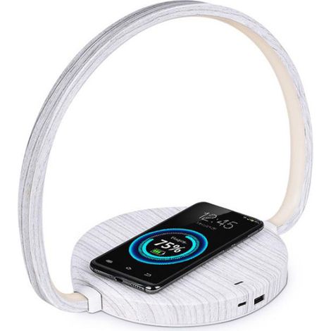 Multifunktionale, drehbare LED-Schreibtischlampe, kabelloses Laden für Mobiltelefone, USB-Schnellladefunktion, Leselampe fürs Schlafzimmer