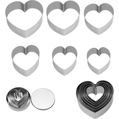 Set di 6 formine per biscotti, formine in acciaio inox, formine a forma di cuore, formine per pasta, stampi per biscotti con supporto (1/5)