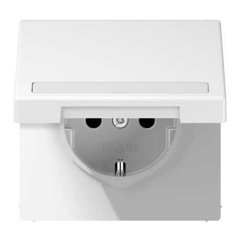 Jung Presa SCHUKO®, 16 A 250 V , con campo di scrittura, SAFETY+, coperchio incernierato, Termoplastico, Serie LS, bianco alpino LS 1520 BFNAKL WW