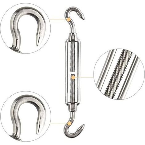 6 Pièces Tendeur Cable M6 Tendeur Cable Inox 304 Réglable Crochet de Ridoir et Crochet pour Tendeur de Fil Cable Acier Corde Croch (1/4)