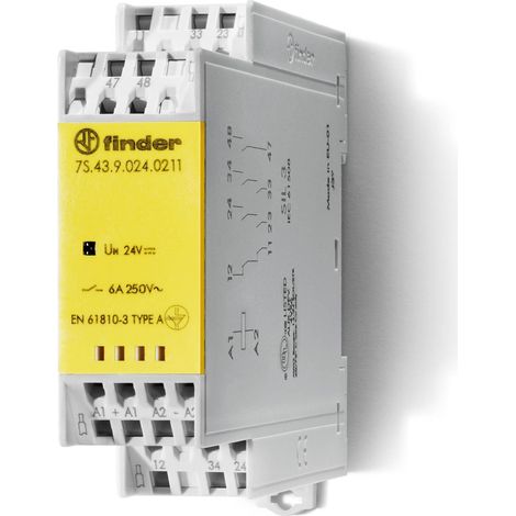 Relais mod contacts guidés 2NO+1NC+Aux 6A 24VDC AgSnO2&AgNi+Au,SIL3,à ressort FINDER 7S4390240211PAS