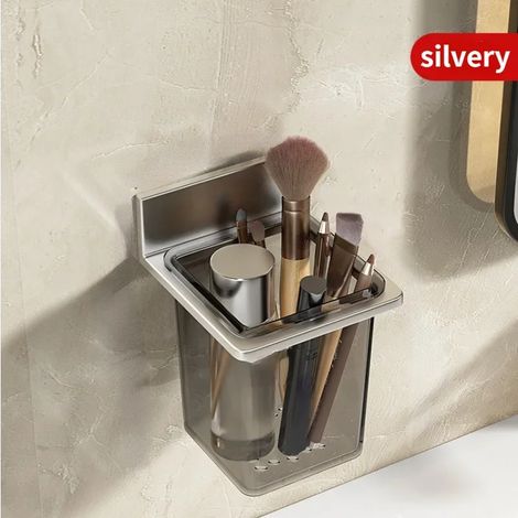 (argenté) 1 support de rangement pour brosse à dents, dentifrice et peigne, compatible avec lavabo et toilettes, sans perçage, pour rasoir. (1/5)
