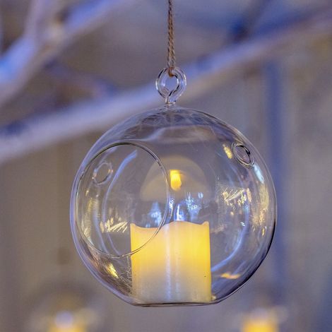Sfera di vetro con candela a led effetto fiamma per giardino da interno ed esterno. -17.5 cm (1/3)