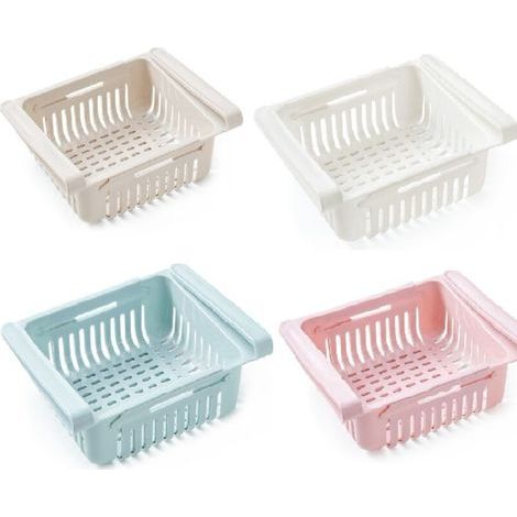 4 Pièces Lot Boite De Rangement et Organisation De Cuisine Frigo, Organisateur De Tiroir Rétractable Pour Réfrigérateur Frigo, Bleu Blanc Rose Et Beige Couleurs (1/5)