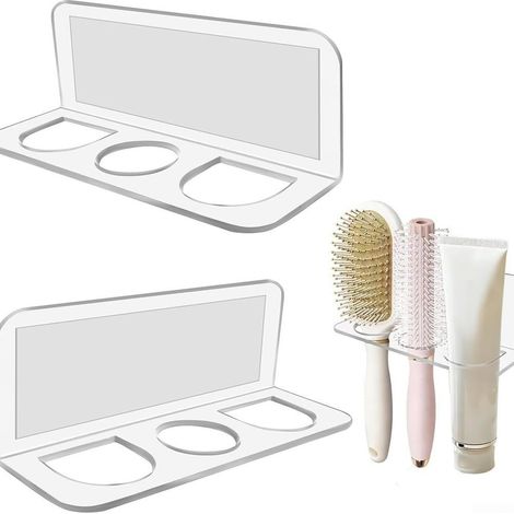 Set of 2 acrylic wall-mounted hairbrush holders – Clear storage rack for hair styling tools in the bathroom – Space-saving organizer for hair straighteners and hair dryers (1/5)
