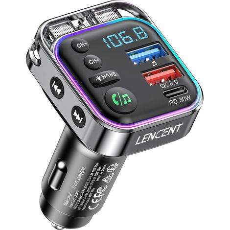 Transmetteur Bluetooth Voiture FM 5,3 Allume Cigare Bluetooth Charge Rapide Max48W USB-C et QC3.0, Transmetteur FM Bluetooth avec Son Hi-FI Anti-Bruit CVC, Appels Mains Libres (1/5)