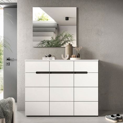 Meuble à chaussure 3 portes 120x37x94cm décor blanc - KANUT (1/5)