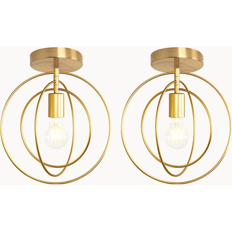 2PCS Simple Indoor Ceiling Light Creative Round Chandelier Modern Ceiling Lamp Rotatable Lampshade Gold (1/5)