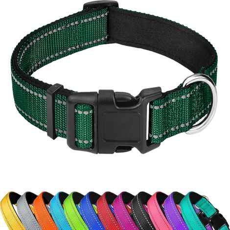 Collier réfléchissant ajustable en nylon rembourré de néoprène, bleu marine et vert armée (taille L) (1/5)