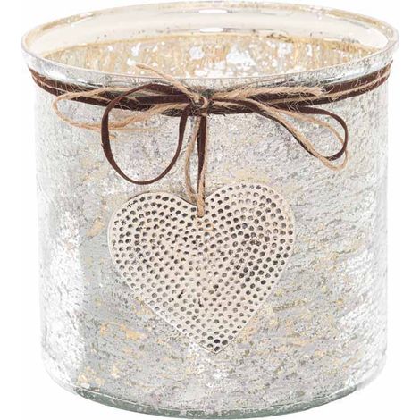 Mercury Hammered Heart Large Candle Holder - Glass - L16 x W16 x H15 cm
