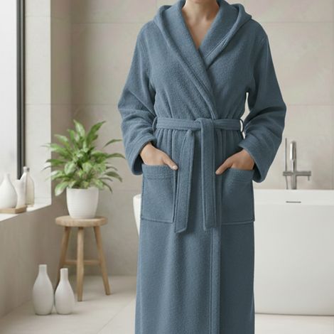 Peignoir Satiza, 100% coton avec capuche, dégradé bleu fiordaliso, taille XL, bleu fiordaliso