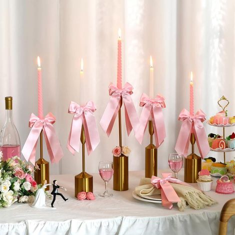 Ruban Nœud Papillon - Décoration Double Couche Pour Bougeoirs Et Emballage Cadeau - Rose - 6 Pièces (1/5)