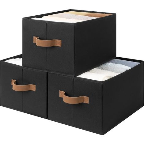 StorageWorks Boîtes de rangement pour organiser, paniers pliables pour étagères, boîtes de rangement en tissu avec poignées, paniers décoratifs pour étagères, noir, lot de 3 (1/5)