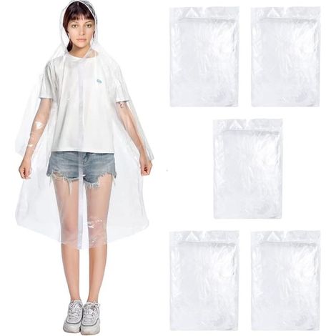 Poncho Pluie, 5 Pièces Poncho Impermeable RéUtilisable, ImperméAble Respirant Cape De Pluie, Poncho Imperméable Unisexe, Pour Moto Cyclisme Randonnée Voyage Camping (1/5)