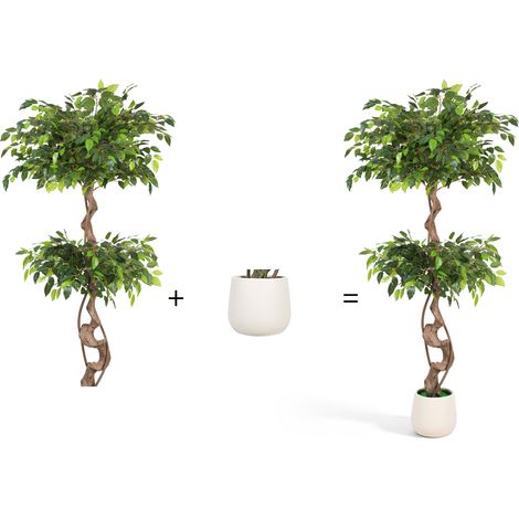Randaco Ficus artificiale 150 cm con vaso bianco, foglie verdi (1/5)