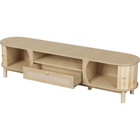 Mueble TV de MDF color natural con detalles de ratán y puertas correderas (1/5)