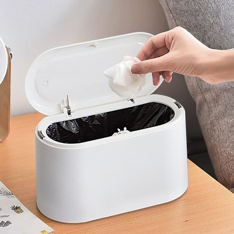 Mini poubelle avec couvercle – Petite poubelle amovible en plastique, petite poubelle pop-up pour comptoir – Poubelle de comptoir pour salle de bain, bureau, cuisine, bureau, table basse (1/5)