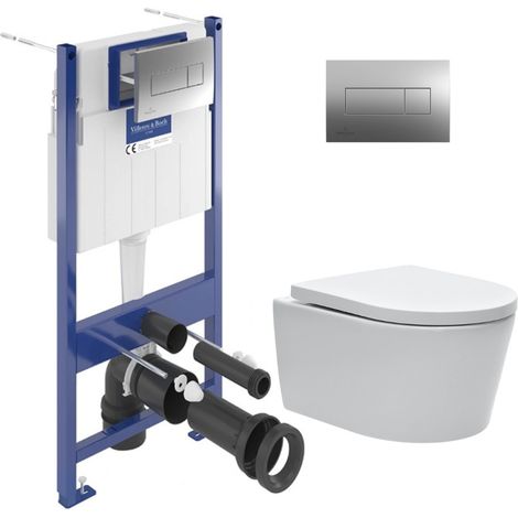 Viconnect pro S Pack WC bâti Villeroy & Boch + WC Swiss Aqua Technologies sans bride + Plaque chrome (VCNSAT1SP)