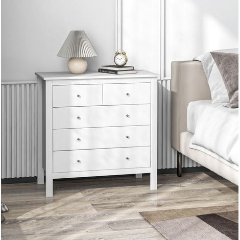 Sideboard en bois blanc 79x39,5x80,5 cm, 5 tiroirs, ouverture et fermeture silencieuses (1/4)
