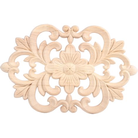 1 Pièce Applique en Bois Sculpté Non Peint pour Meuble Porte Armoire Décoration Maison (22 x 14 cm) (1/5)