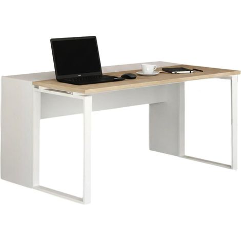Dmora - Escritorio Timothee, Escritorio multiusos, Mesa de oficina para PC, El plan de trabajo, 60x0 h76 cm, Roble y Blanco