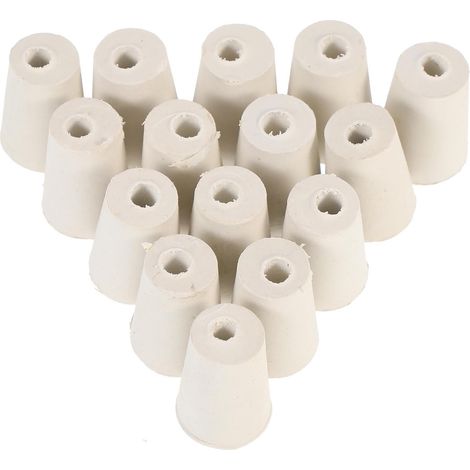 Joints en caoutchouc pour flacons coniques, bouchons blanc à un seul trou, lot de 15, compacts et (1/5)