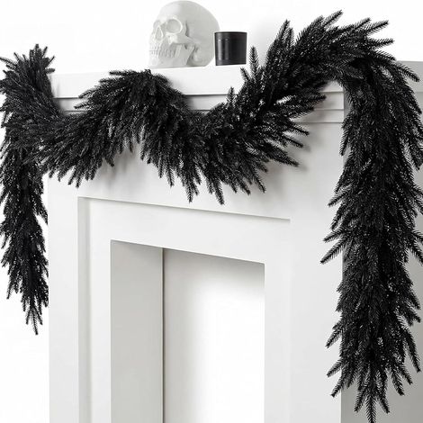 Guirlande d'halloween Noire Guirlande de Vigne Noire pour cheminée Décoration artificielle d'Halloween de 5,9 pieds pour table intérieure, cuisine, fête, festival, automne (1/5)