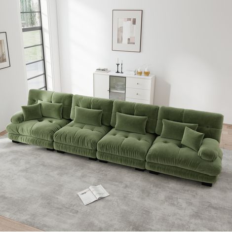 Sofá esquinero modular 406x77x81 cm de chenilla verde, asiento profundo – MEUBLIV (1/5)