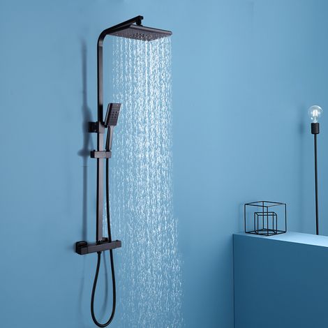 Duschsystem mit Thermostat Duscharmatur Regendusche Duschset Handbrause Schwarz (1/4)