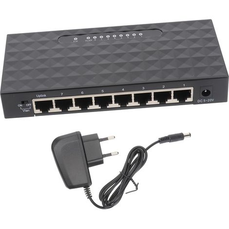 Conmutador Ethernet de 8 puertos, conectores de red de área local para oficinas y hogares, color negro, 10/100 Mbps, adaptativo, no requiere configuración, compatible con IEEE. (1/5)